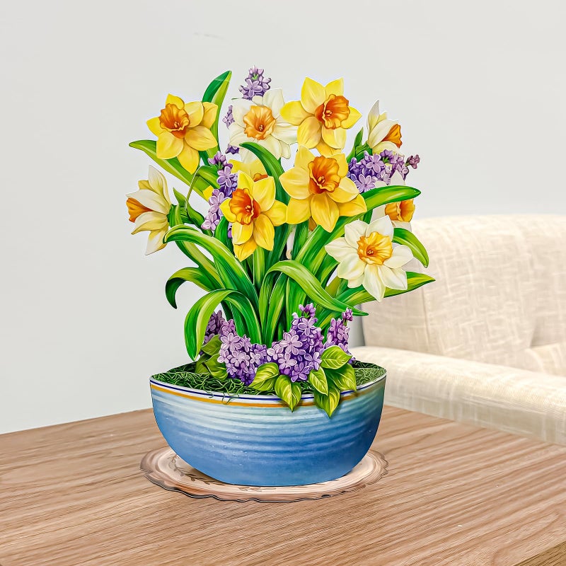 Airpark Faux English Daffodils Paper Flowers Bouquet Decor  Suitable for Home Decor Indoor Desk Table Decoration  Fake Flowers for Centerpiece Dining Table Bedroom Kitchen Party Decor Yellow - Image 1